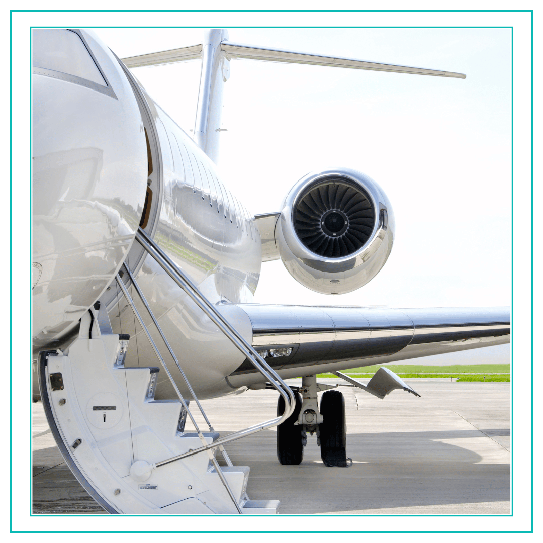 2026 State of the Aviation Industry Close-up of a modern business jet on the tarmac with boarding stairs extended and engine visible, representing growth in business aviation and increasing demand for skilled aviation professionals across the industry.